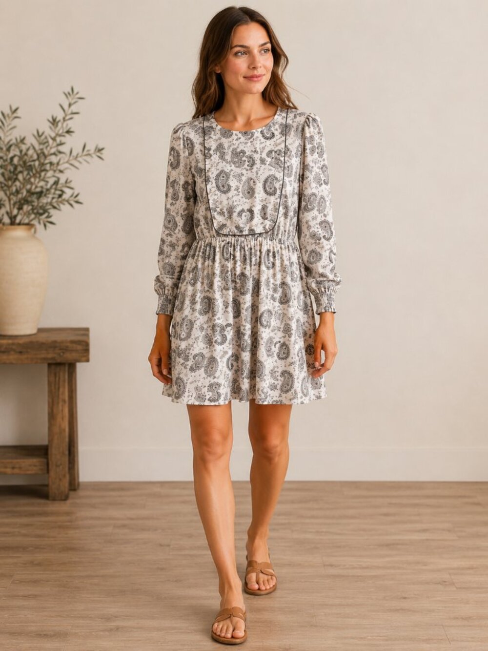 Loft Paisley Print Long Sleeve Tunic Dress Women’s Size 10